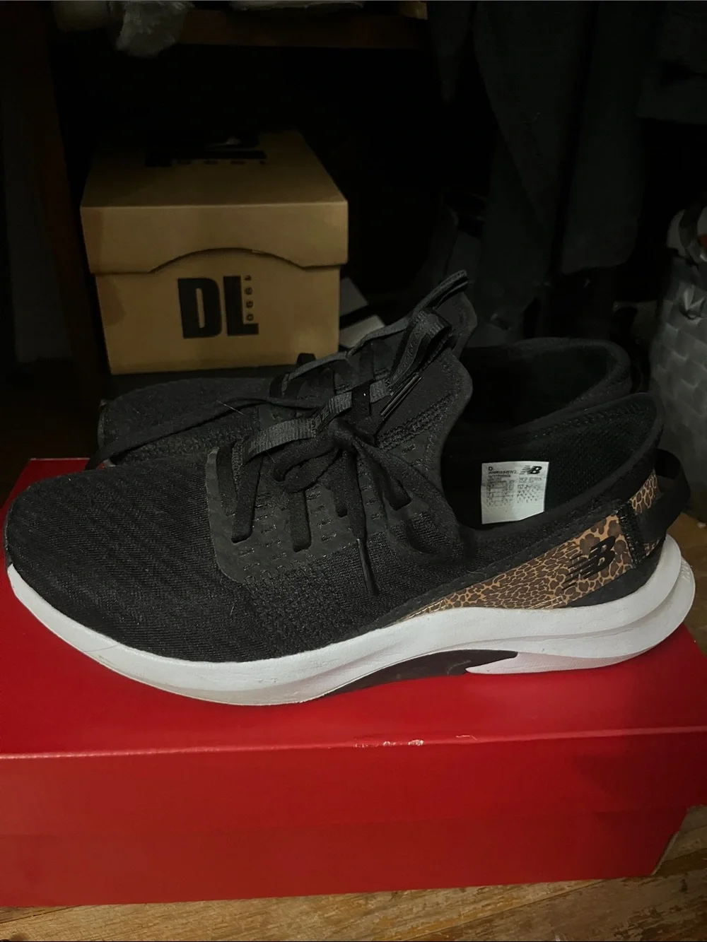 New Balance Black Knit Sneakers with Leopard Accent